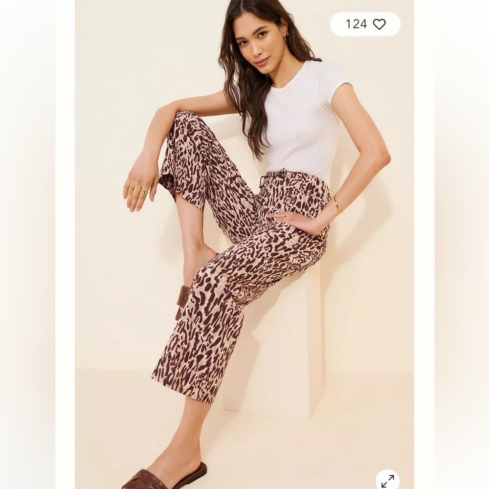 Anthropologie Maeve Collette Animal Print Wide Leg Crop Pants , size 31